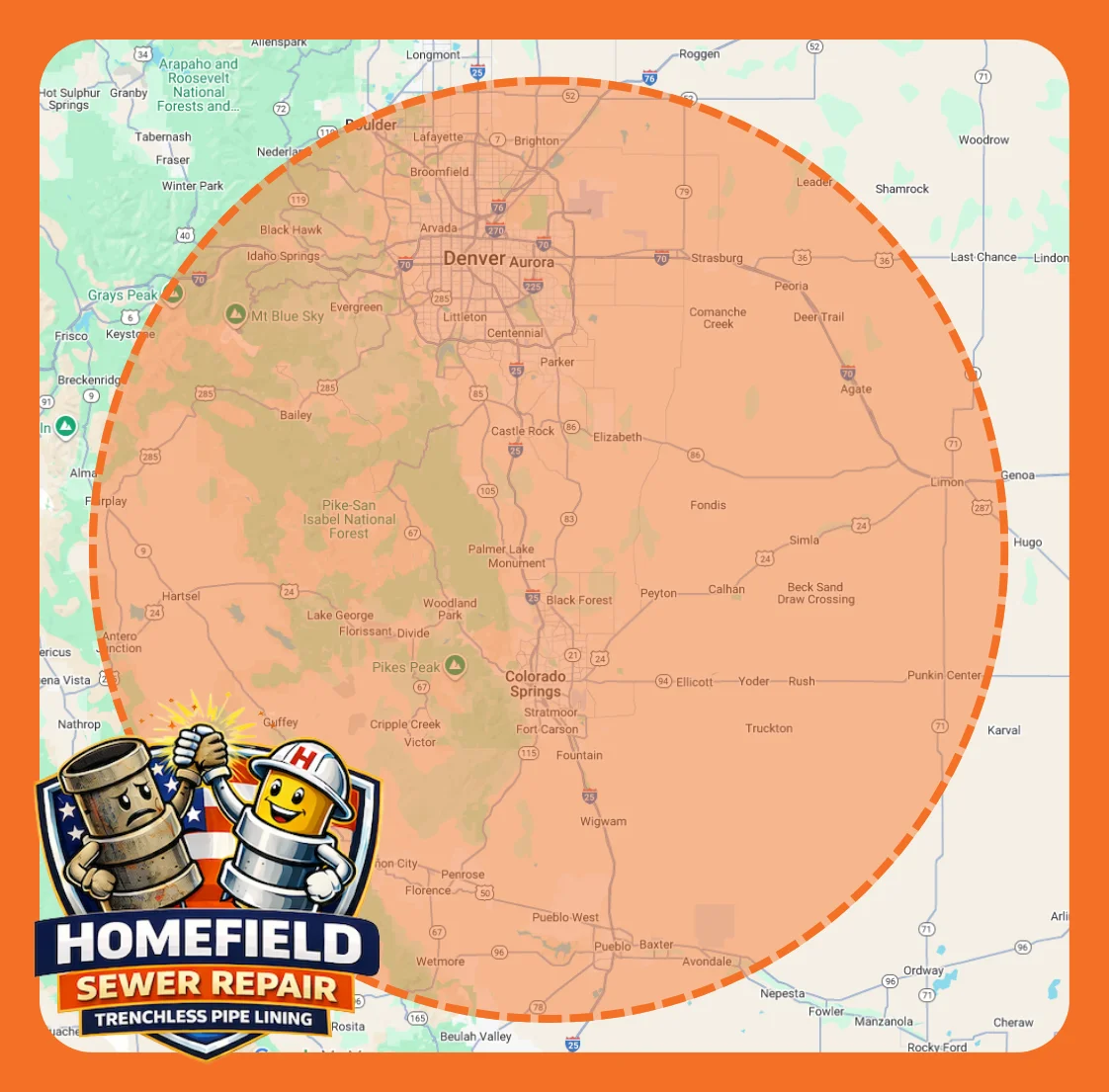 Homefield Sewer Repair Colorado Service Map