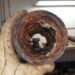 Camera inspection before hydro jetting cast iron drain pipe with heavy scale buildup