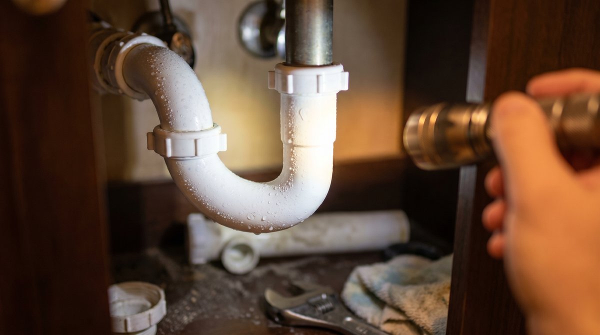 Gurgling drains and sewer smells often start at the P-trap under a sink