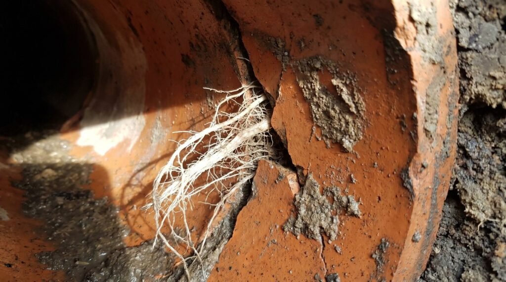 Tree roots entering a cracked pipe are a top cause of recurring sewer line backups