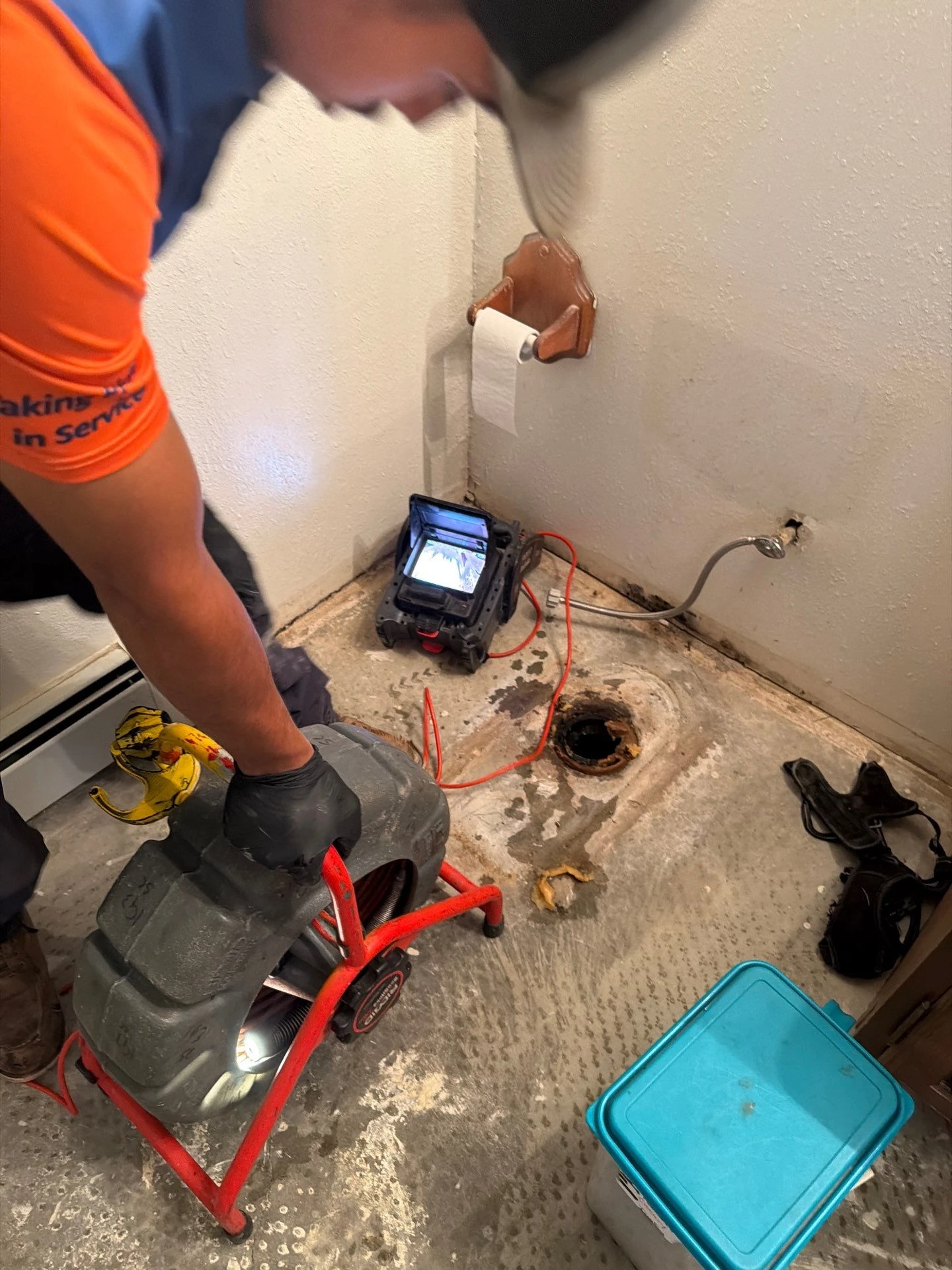 Alphalete sewer camera inspection with the monitor showing the pipe interior in Colorado Springs