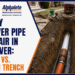Open trench exposing an old clay sewer pipe during clay sewer pipe repair in Denver, comparing CIPP lining versus open-trench replacement